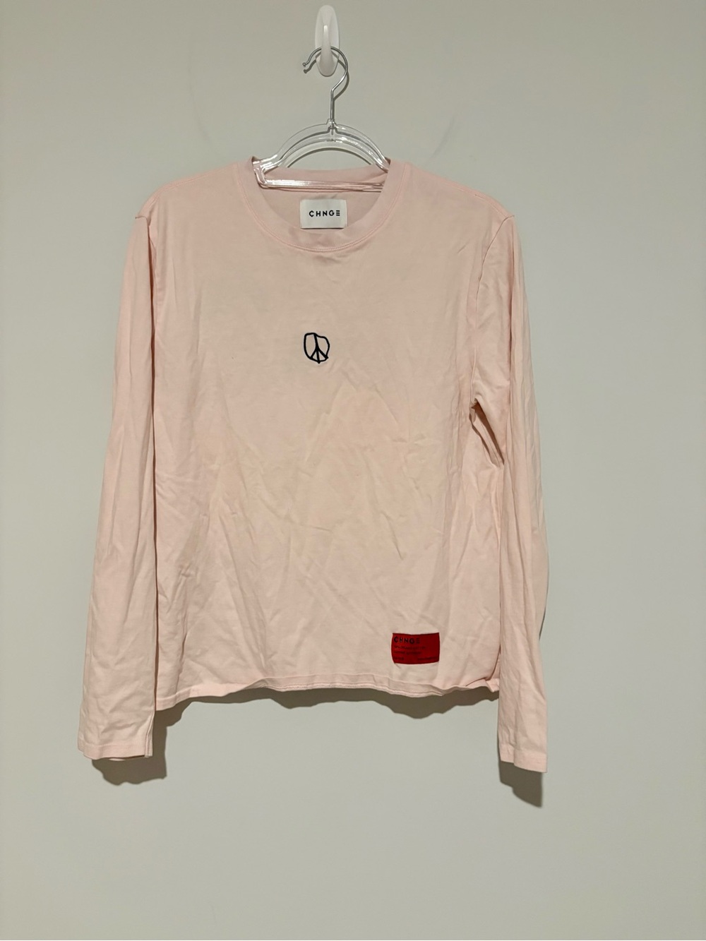 CHNGE‎ Long Sleeve Tee with Peace Logo Light Pink men size small